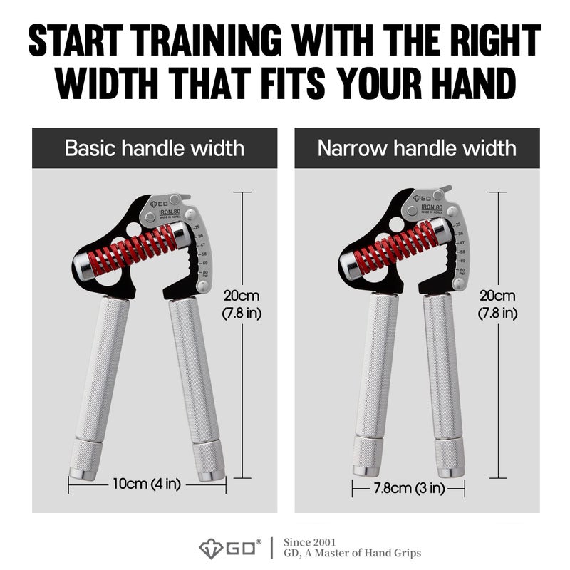 GD IRON GRIP Hand Grip Strengthener (Grip Strength Trainer) Premium Forearm Strengthener (EXT.80-55~176lbs, With Handle Extensions) Adjustable Hand Gripper for Grip Strength - Image 5